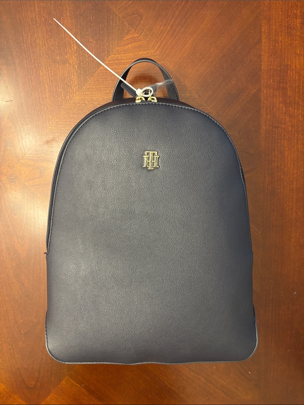 Tommy Hilfiger Navy Pebbled Leather Mini Backpack with Gold Logo